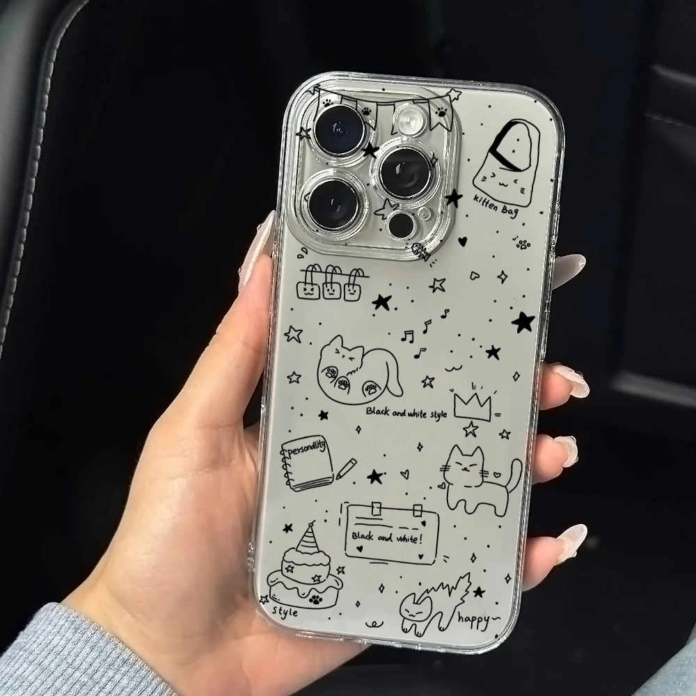 Black Pencil Cat Silicone Phone Case for IPhone 17 16 15 14 13 12 11 Pro Xs Max Air Mini 7 8 6 6s Plus SE 2020 2022 Cover
