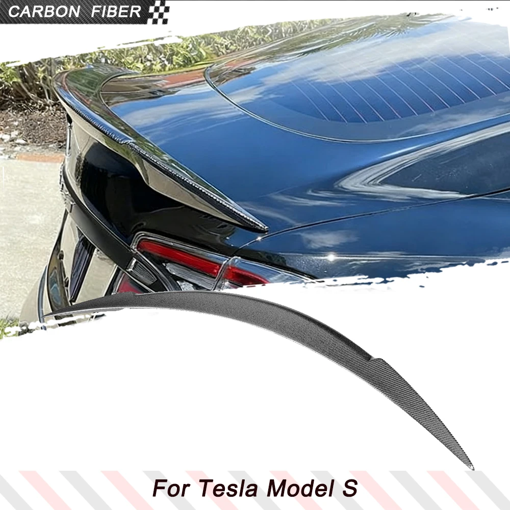 Image of Carbon Faser Auto Hinten Stamm Racing Spoiler Boot Lip Flügel Spoiler Für Tesla Modell S 2014-2023 Hinten stamm Boot Lip Flügel FRP Schwarz