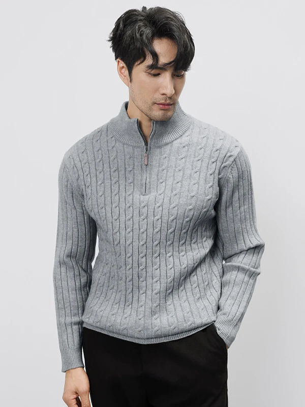 

Мужской трикотажный свитер Slim Fit с воротником-стойкой на молнии, модный повседневный топ для осени...