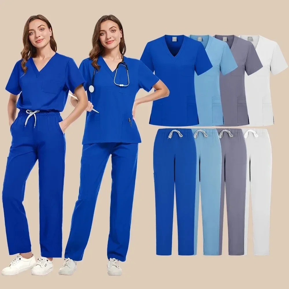 

Fashion Scrub Suits Scrubs Set for Women Joggers Tops+pants Hospital Doctor Nursing Uniform V-neck Solid Color Surgical Workwear