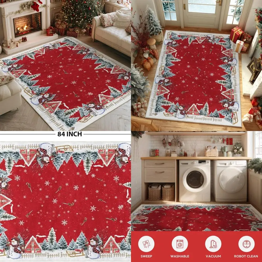 

Christmas Pine Tree Area Rug, 5x7 Feet, Low Profile, Washable for Home Winter Decor, Ideal for Entryway, Bedroom, Living Room, L