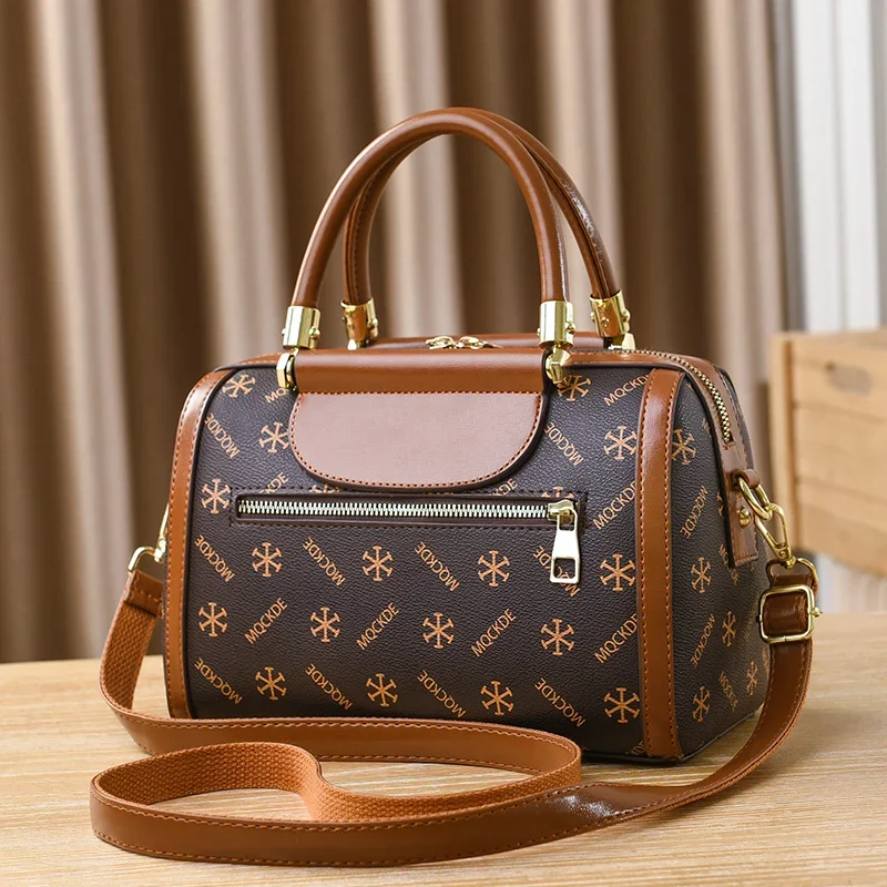 Women's high-end Boston bag 2024 new European and American fashion print handbag can be worn crossbody on one shoulder