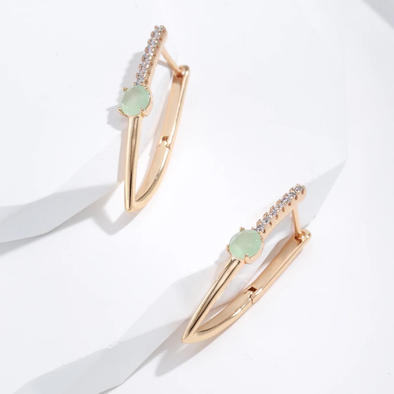 SYOUJYO Green Natural Zircon V Shape Earrings For Women 585 Rose Gold Color All Matching Daily Luxury Jewelry New Best Design