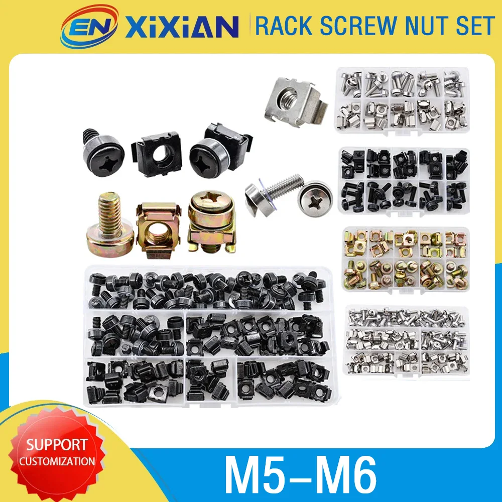 M5 M6 Phillips Rack Screw Nut Set Bolts Washers Metric Square Hole Hardware Server Screws Mount Clip Cage Nuts Assortment Kit