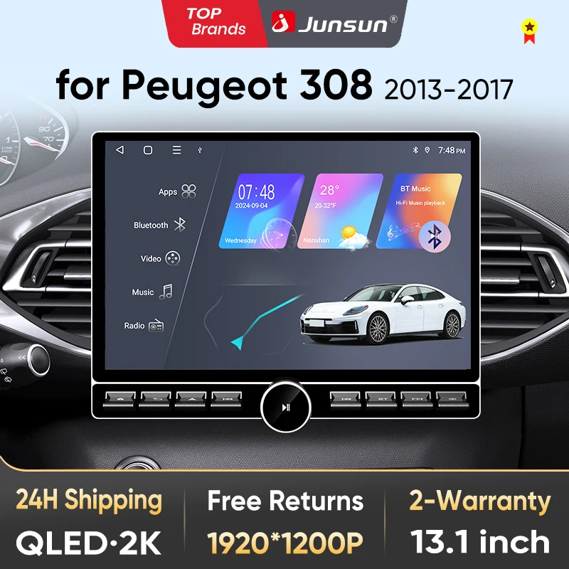 Image of Junsun 13,1″ QLED Wireless CarPlay Android Auto Autoradio für Peugeot 308 S 2013-2017 Intelligente Systeme DSP SWC RDS GPS FM BT