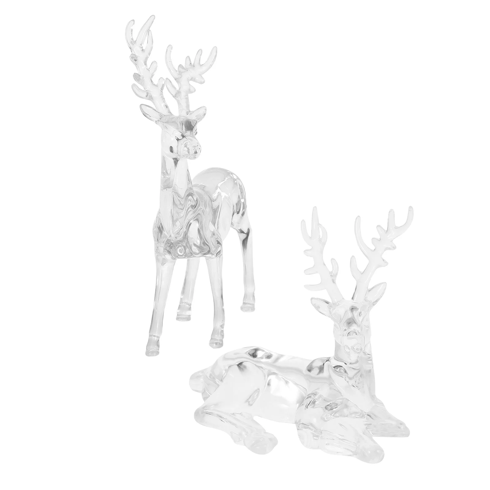

2Pcs Christmas Reindeer Decor Clear Acrylic Deer Statues Sitting Standing Elk Ornaments Holiday Party Tabletop Home Decoration