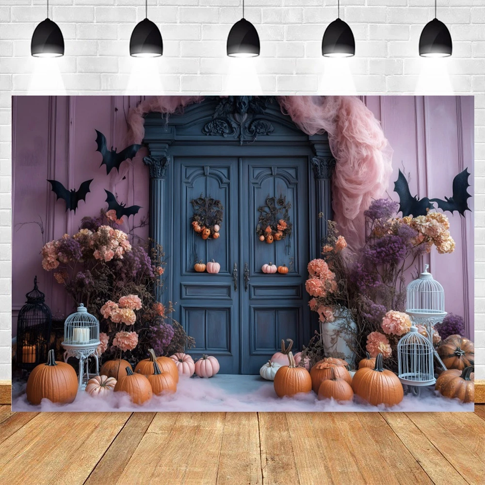 Fondo de pared Interior rosa para fotografía de Halloween, pared de palacio de Castillo, puerta de madera, retrato de niños, accesorios de fotozona
