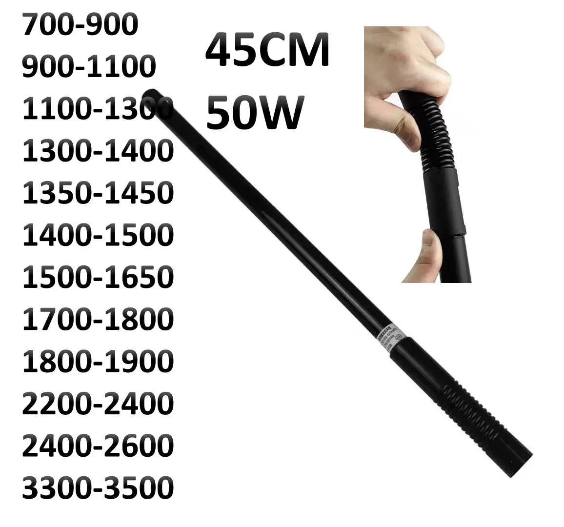 

45CM OMNIDIRECTIONAL ANTENNA ADD SPRING 50WATTS 700-900 900-1100 1100-1300 1300-1400 1350-1450 1400-1500 1500-1650 1700-1800