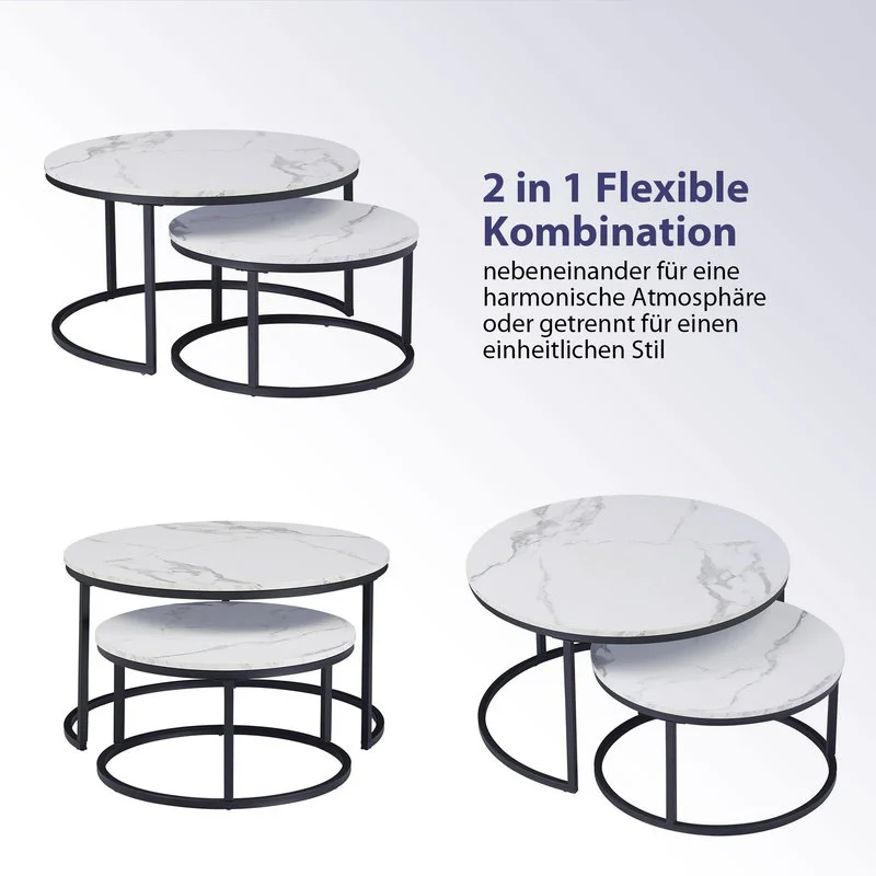 EGOONM Weißer Marmor runder Teeschreibtisch Beistelltisch in Wohnzimmermöbel Couchtisch Holzkombination Home Metallhalterung – Detail 6
