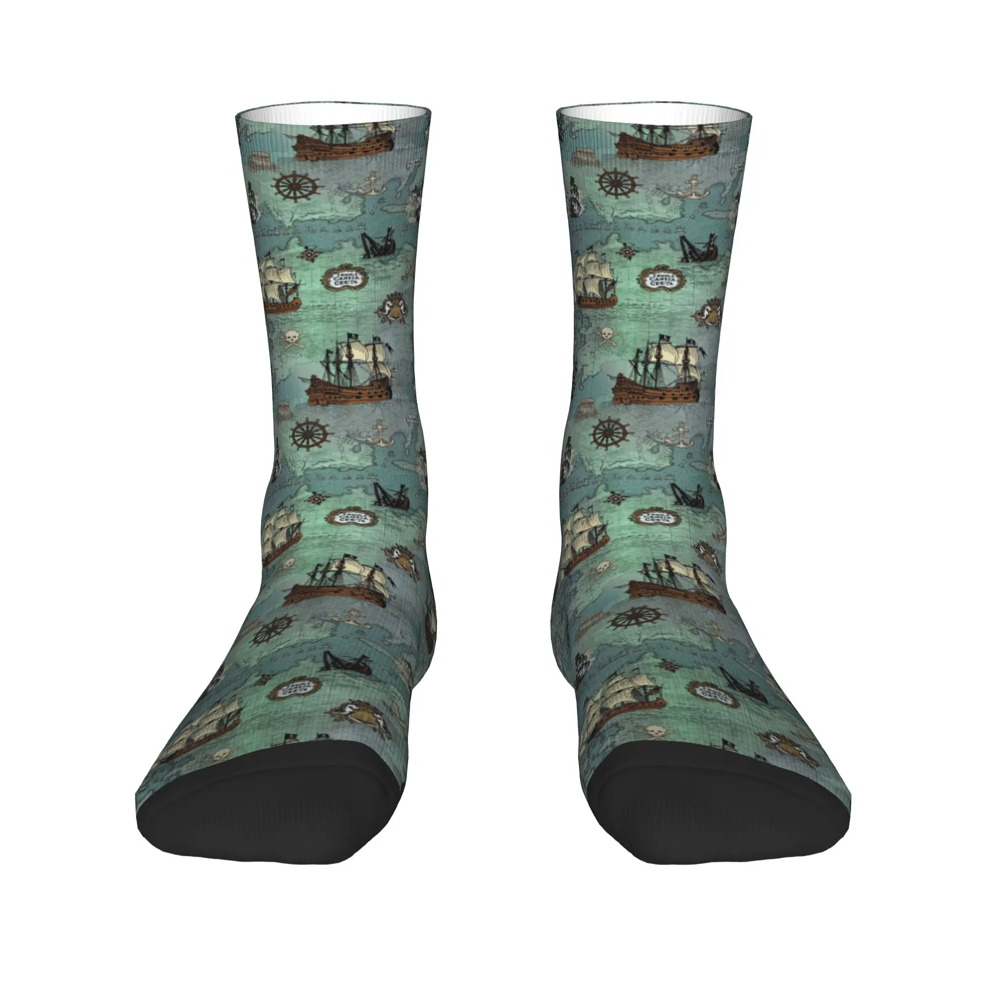 

Kawaii Printing Pirate Map Nautical Sea Print Socks for Men Women Stretchy Summer Autumn Winter Skull Sailor Crew Socks