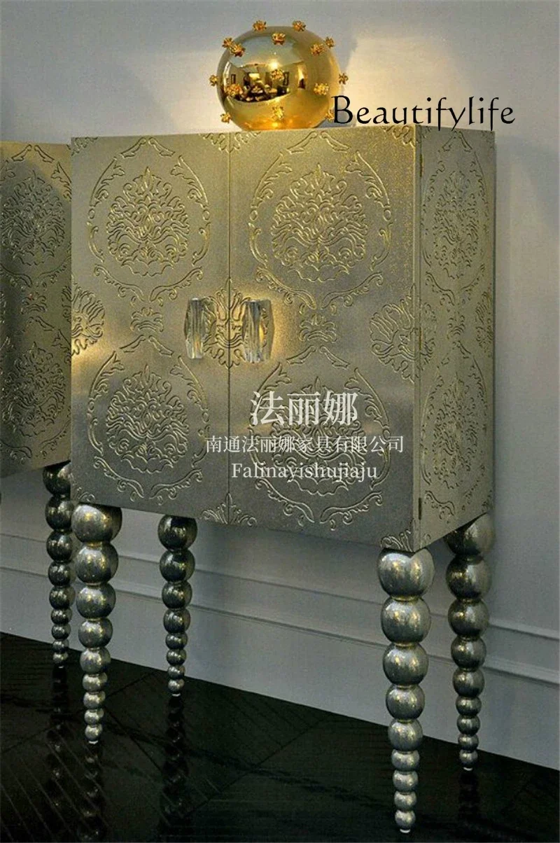 H Neoclassical European Solid Wood Carving Flower Wine Cabinet Partition Cabinet Living Room Entrance Dining Side Cabinet Stora