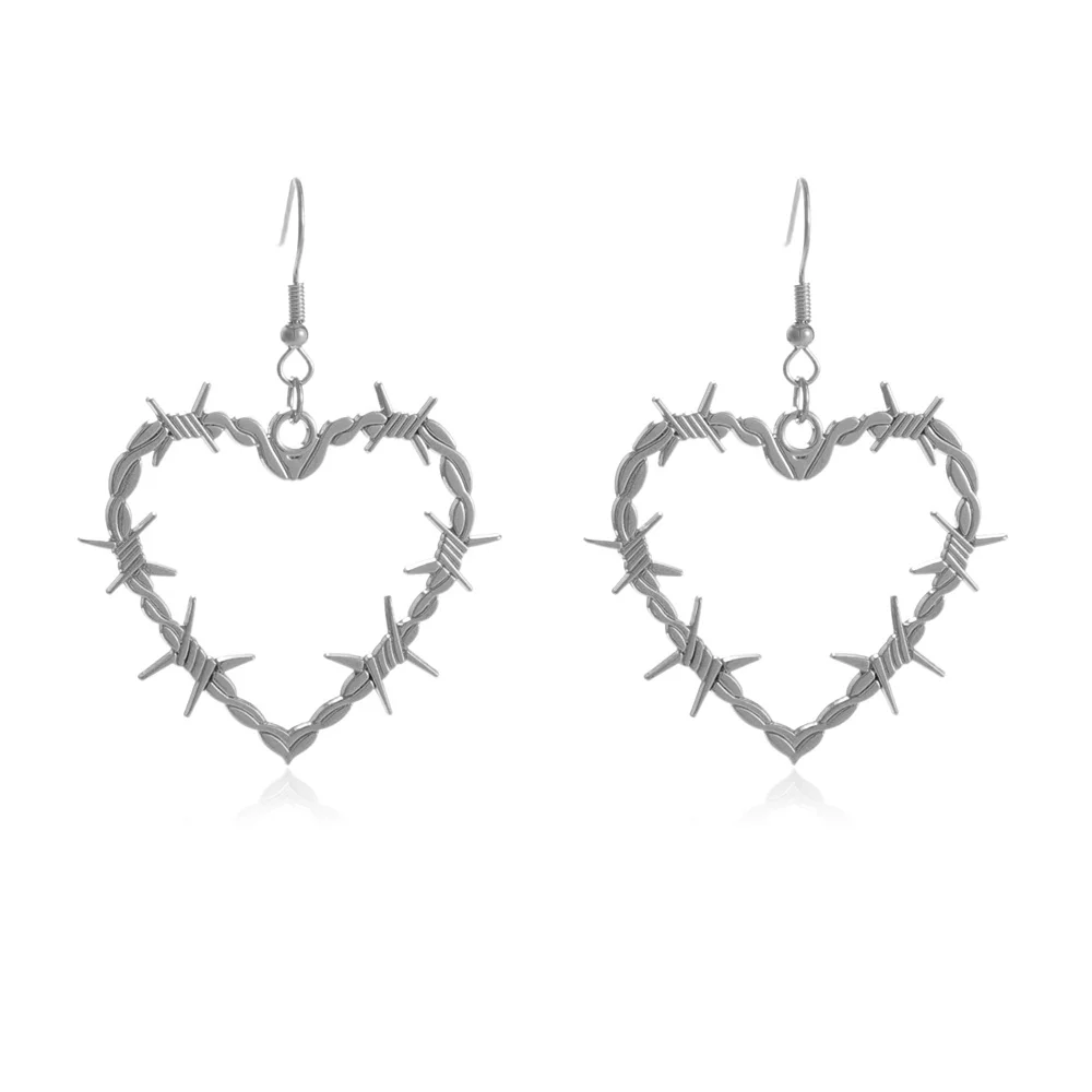 Karol G Gothic Barbed Wire Thorn Heart Earrings Metal Drop Earrings Halloween Cyberpunk Jewelry Gifts for Women Men