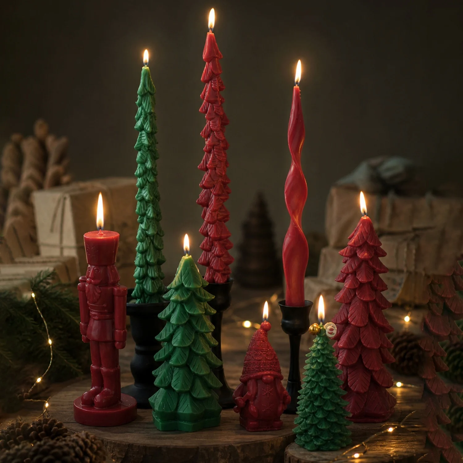 Novelty Christmas Candle with Tree and Spiral Design Festive Party Table Centerpieces Decor Ornaments Stylish Decorative Candle