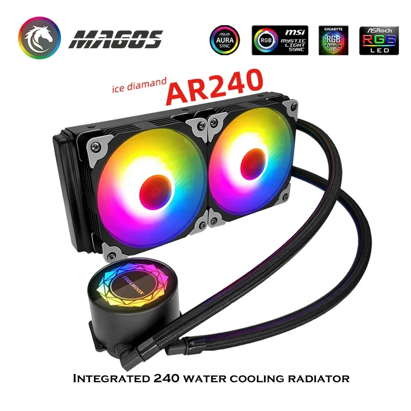 CoolMoon 240 AIO CPU Water Cooling Kit ARGB, PWM 4Pin Smart Control + 5V ARGB M/B SYNC, For i9 LGA 115X 20XX, AM3 AM4
