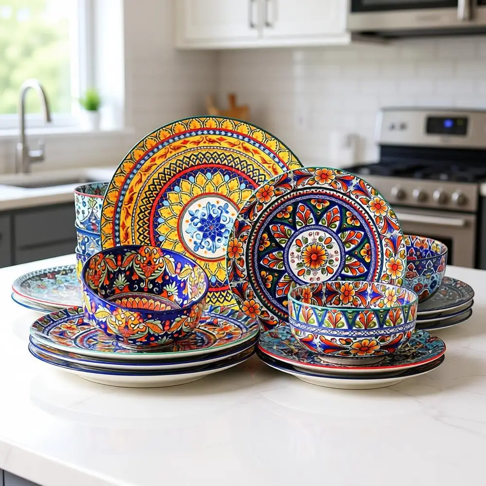 

Vintage 18-Piece Dinnerware Set, 6-Person Service, Assorted Colors, Microwave & Dishwasher Safe