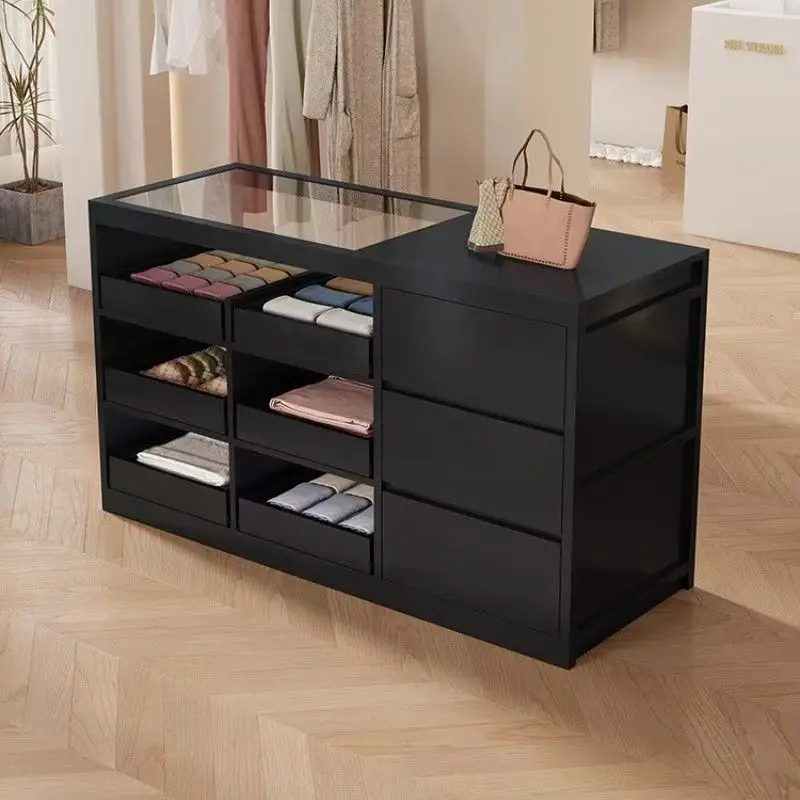Clothing store, cash register, bar glass, island, flow table, display cabinet, jewelry ornaments, jewelry display table