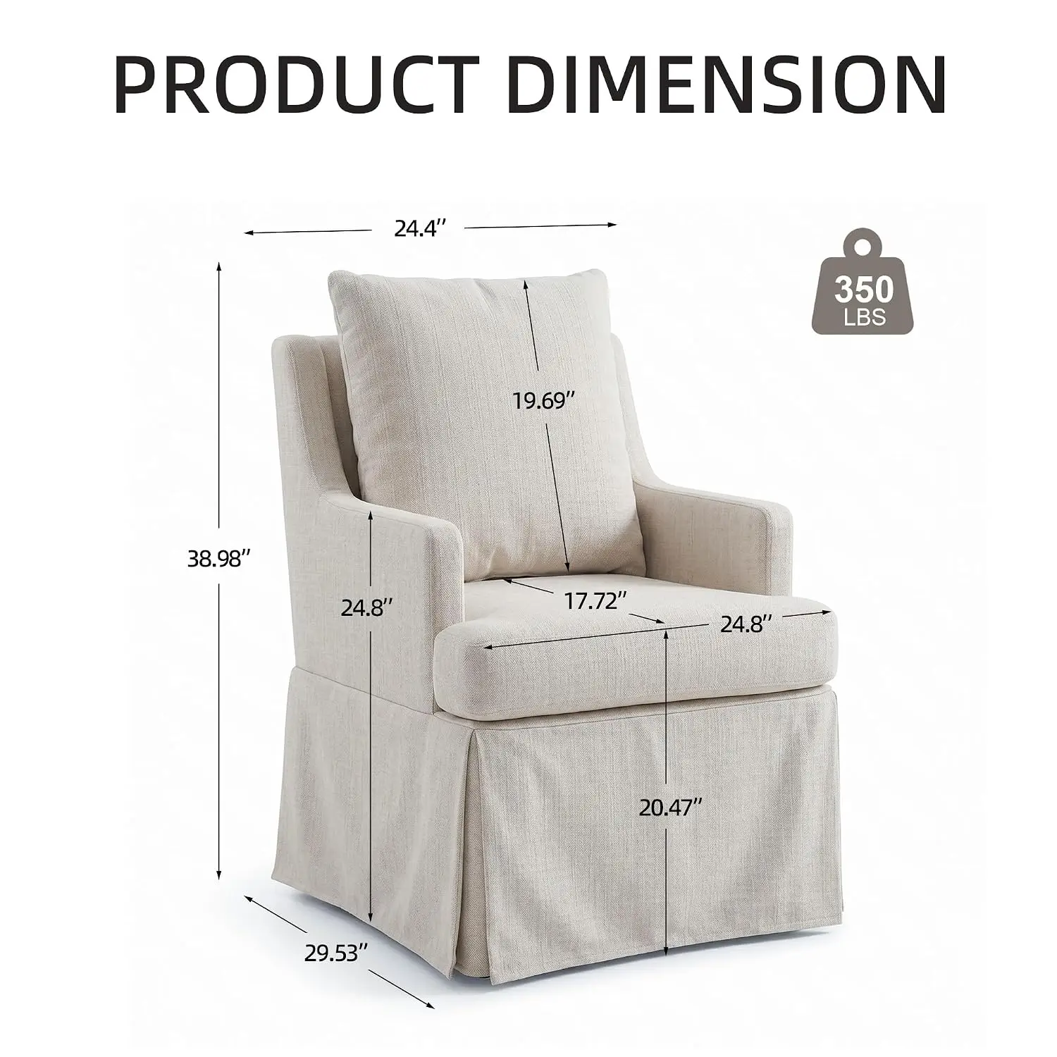 Upholstered Dining Chair Set of 2 with 4 Casters, Modern Kitchen & Bedroom Linen Armchair for Living Room, Beige, Customized