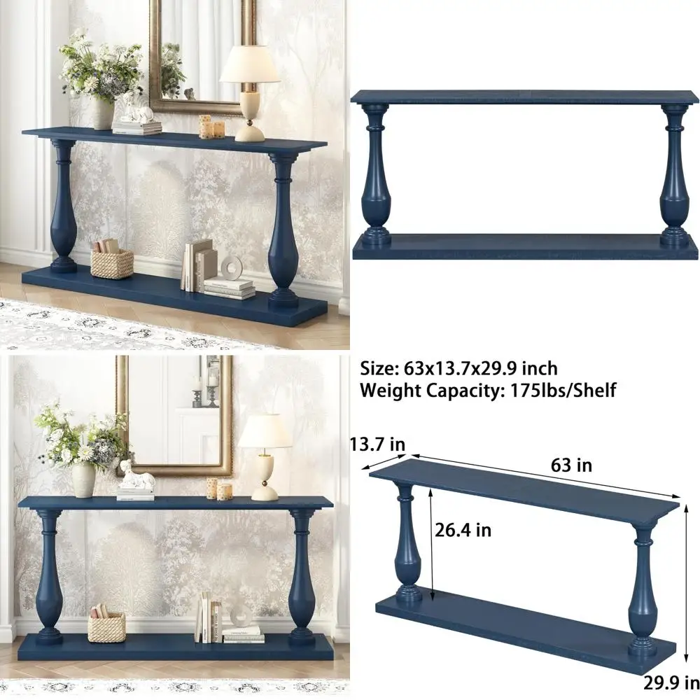 Meja Konsol Kayu Vintage - Meja Aksen Sempit 63 Inci untuk Ruang Tamu di Belakang Sofa dengan 2 Kaki Vas