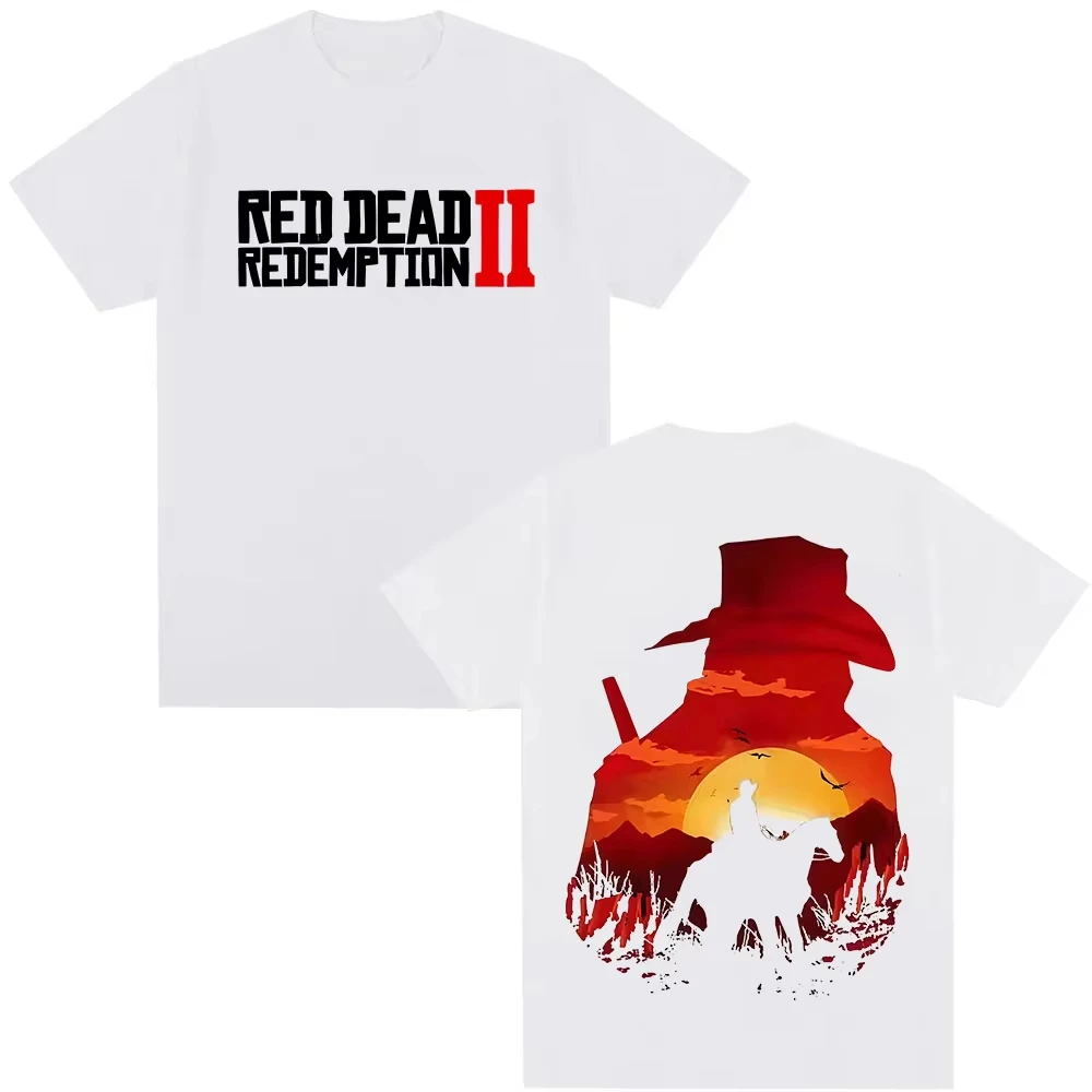 الرجال النساء القوطية تي شيرتات قصيرة الاكمام الأحمر الميت الفداء 2 لعبة لاعب الجرافيك تي شيرت Y2K موضة عالية الجودة القطن تي شيرت