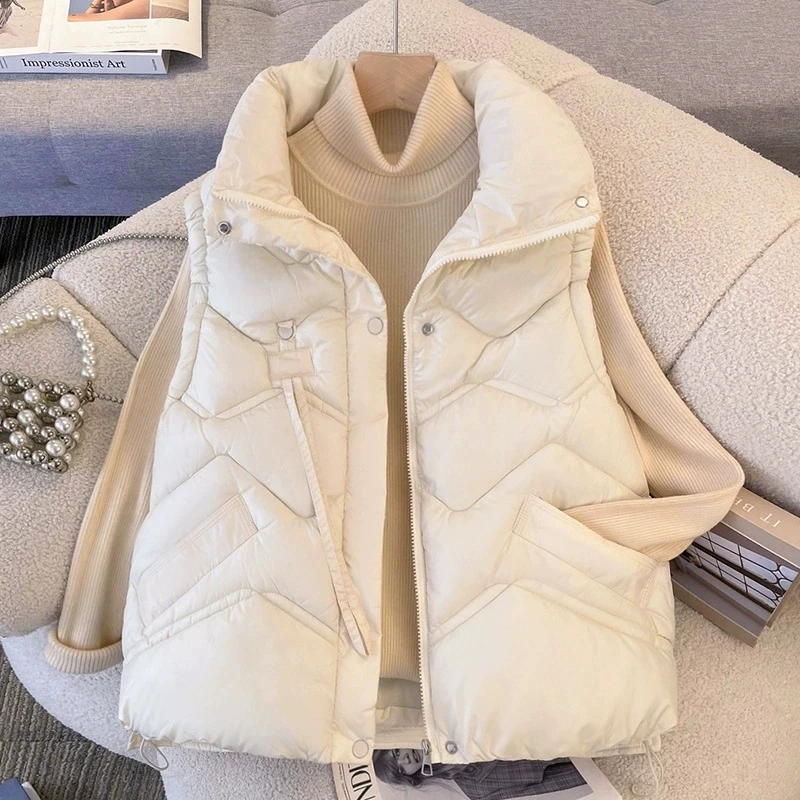 2025 여성 겨울 재킷 레이디 조끼 코튼 패딩 베스트 지퍼 클로저 턴다운 칼라 아웃도어 방풍 아우터
