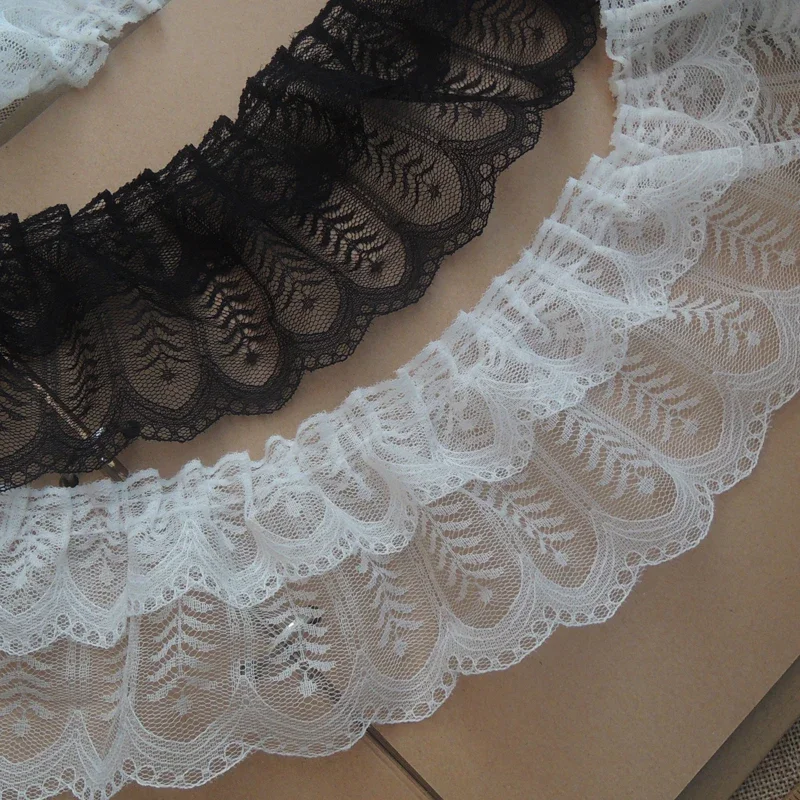 2yards White Black Mesh Embroidered Leaf Lace Trim Ribbon Ruffle Fringe Tulle Fabirc Collar Cuffs DIY Sewing Supplies Wide 9cm