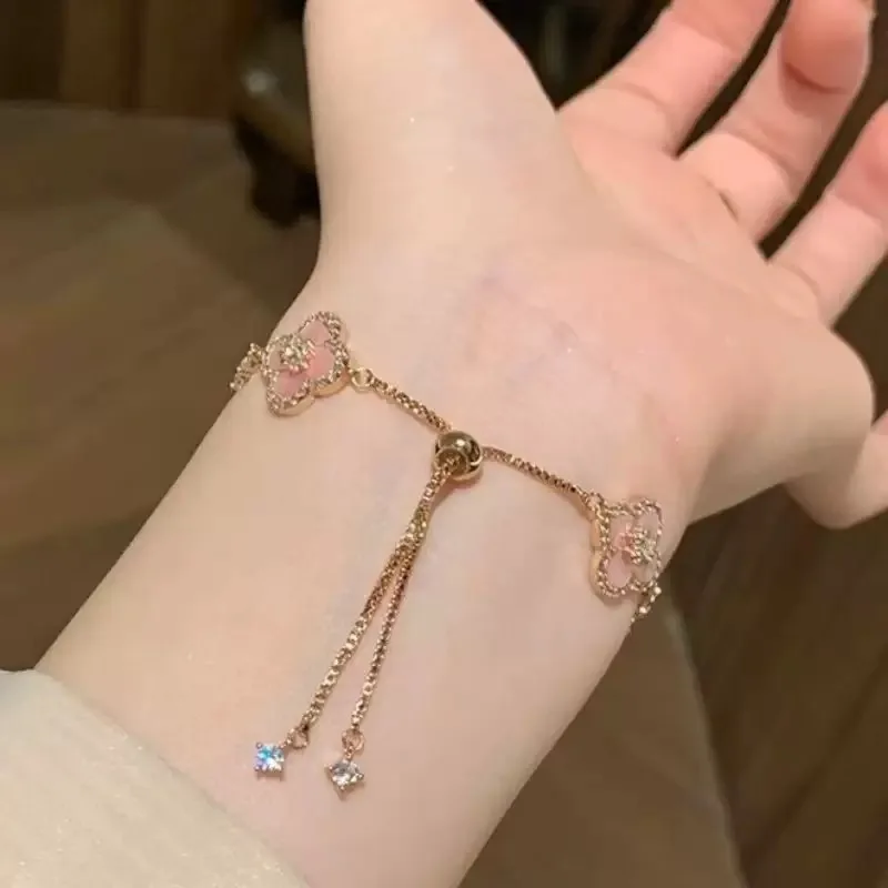 GLOSSMOON Sakura Cleef Bracelet Fashionable and Elegant Cherry Blossom Bracelet Does Not Change Color and Is Not Allergic  The Sakura Clover Bracelet showcases a multitude of brilliant diamonds, formi image 3