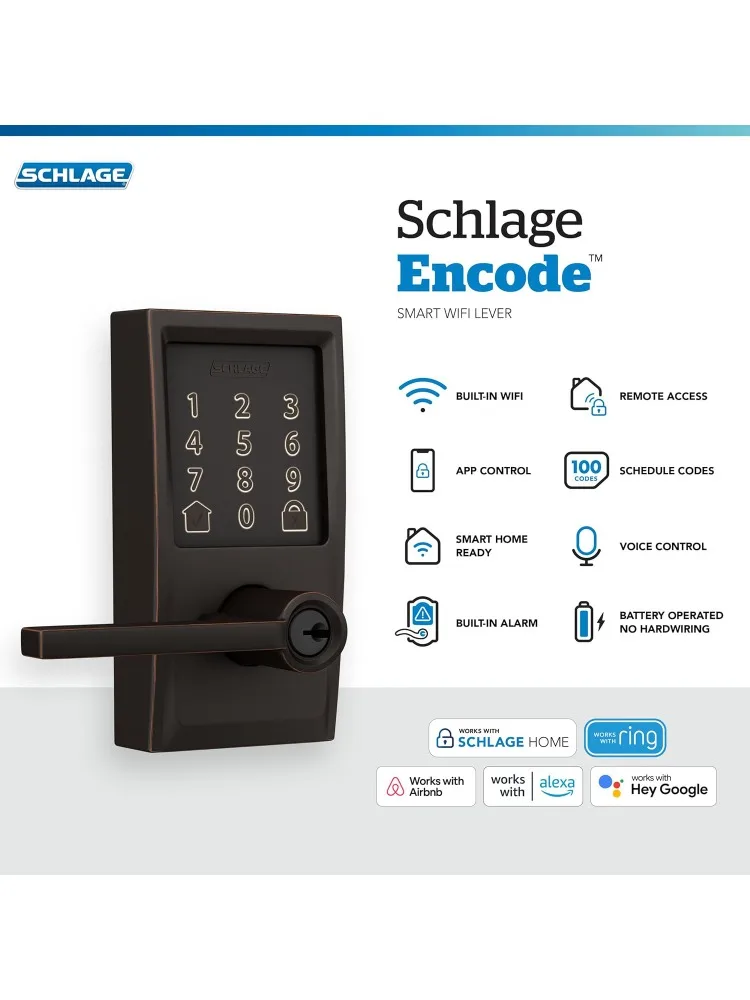 FE789WBCEN716LAT Coding Century WiFi Latitude Lever Smart Keyless Entry Touchscreen-Türschloss, gealterte Bronze