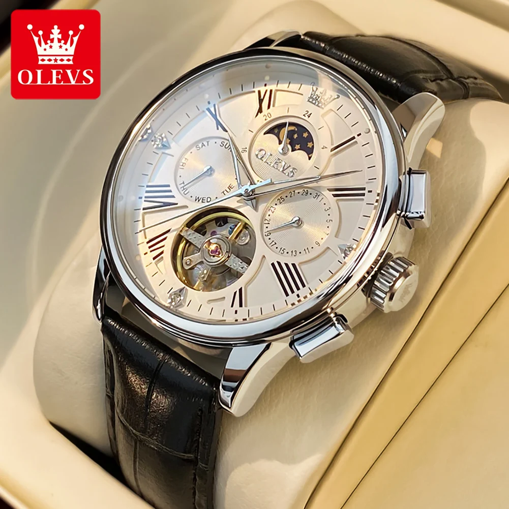 OLEVS 9912 Men Watch Fashion Trend Hollow Men Automatic Mechanical Watch Multi functional Moonphase Waterproof Sports Men Watch