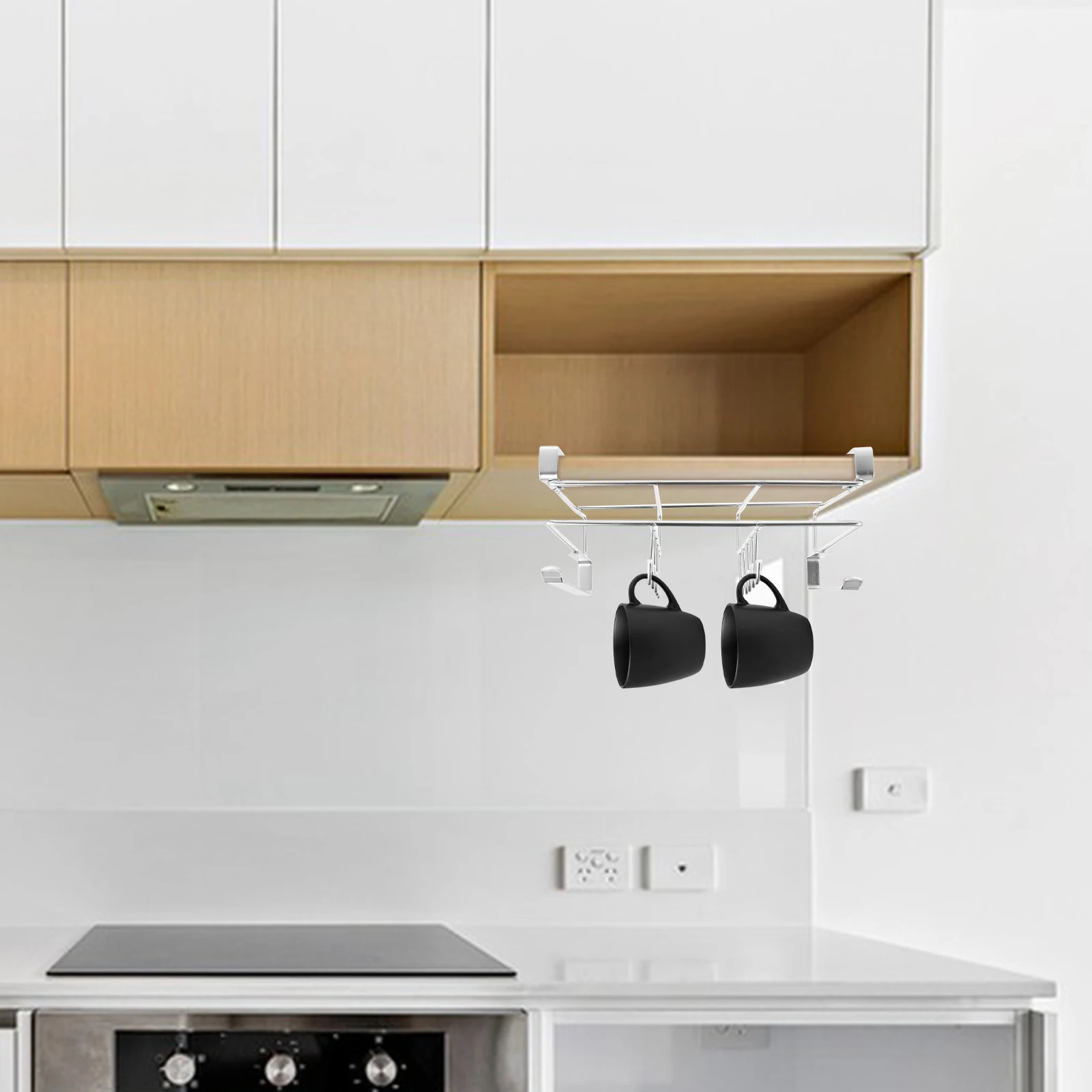 

25cm Black Kitchen Rack Under Shelf Hanging No Drill Hooks Cutlery Pot Lid Storage ganizer Space Saver Pantry Cookware Holder