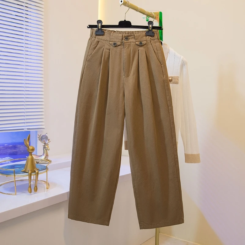 Pantalones bombachos de cintura alta para mujer, calzas básicas holgadas de Color sólido con bolsillos, Estilo Vintage, fáciles de combinar