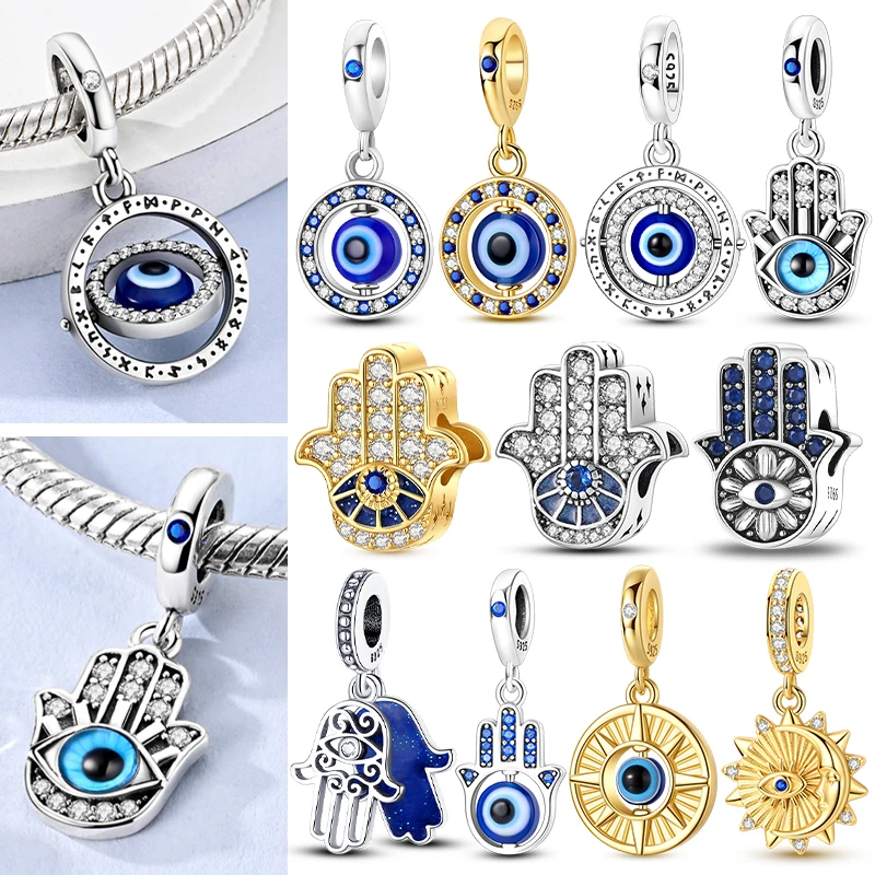 925 Sterling Silver Charms Beads Pendant Rotating Eye Demon Eye Religious Symbol Charms Fit Original Bracelet Women Jewelry Gift