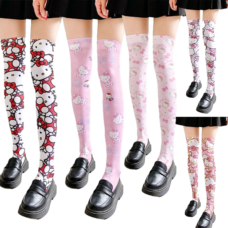 New Kawaii Hello Kitty My Melody Elasticity calze al ginocchio da donna Anime sanios Girls Ultra-sottile primavera estate Lolita calza lunga