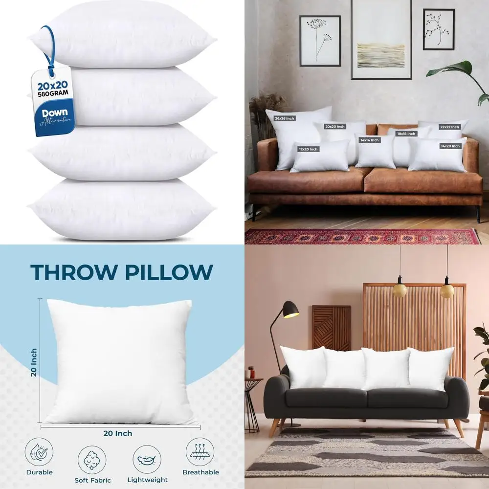 

Set of 4 White 20 Decorative Pillows for Sofa, Bed, and Couch