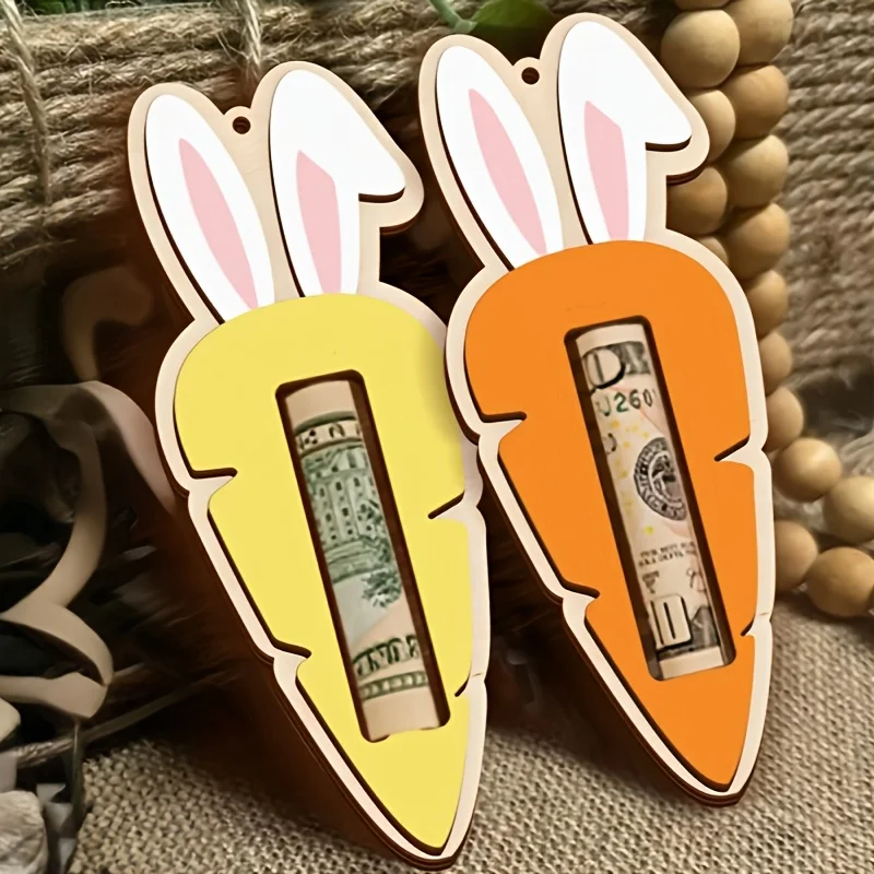 

Деревянный зажим для денег в виде пасхального кролика и моркови – 2D плоский держатель-кролик, ретро-искусственная подвесная бирка для подарков на охоту за яйцами, пасхальные украшения
