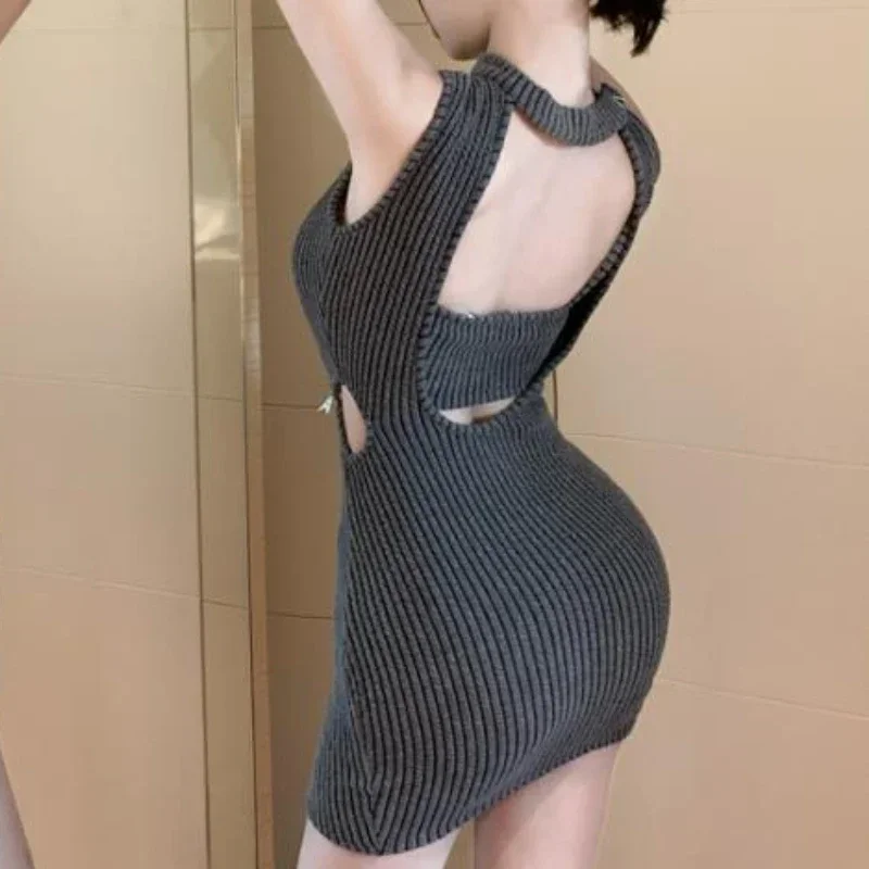 Dzianinowe sukienki bez rękawów Kobiety Vintage Sexy Fake Dwuczęściowa obcisła sukienka Hotsweet Wakacje Stylowa odzież klubowa Kobiecy szyk