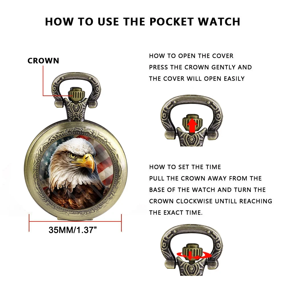 빈티지 골동품 골드 청동 독수리 펜던트 석영 주머니 시계 세계 시간 기능 남성 어린이를위한 훌륭한 소장 시계