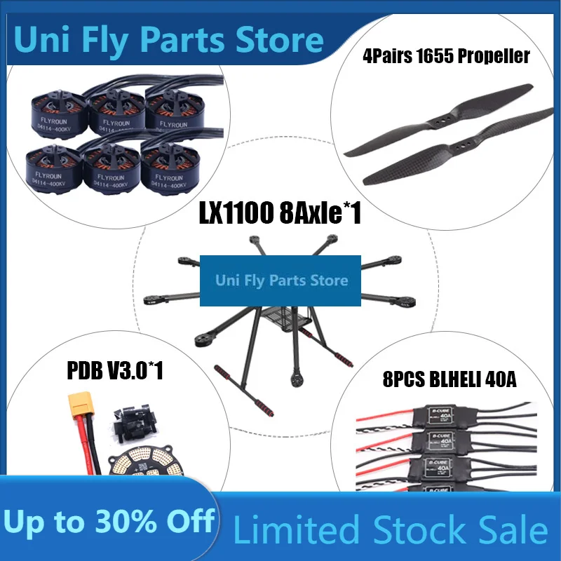 UniFlyLX1100 Full Carbon Fiber 1100Mm Octa-Rotor Frame Blheli 40A Esc D4114 Motor 2.4.8 M8N Flight Comtrol Set