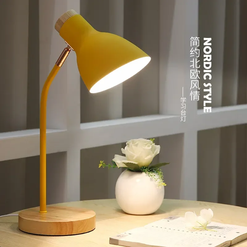 

Nordic Modern Simple Wood Table Lamp Bedroom Bedside Lamp Creative Desk Reading Eye Protection Macaron Hose Table Lamp