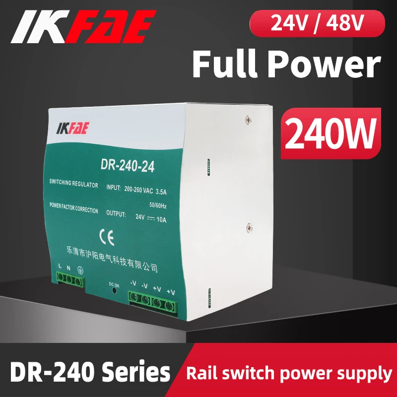 

DR-240 DIN Rail Switching Power Supply 240W Input 200-260V AC to DC 24V 48V Output Industrial Electronics