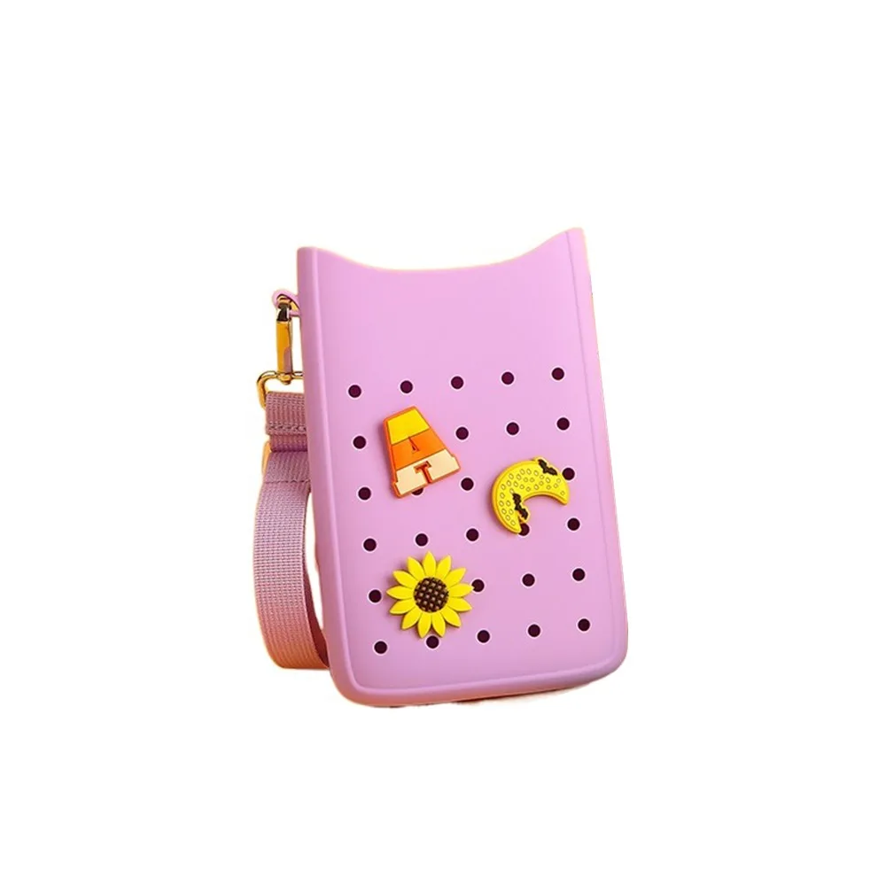 

Cute Silicone Crossbody Bag Waterproof DIY Beach Bag Pure Color Large Capacity Hole Bag for Outdoor