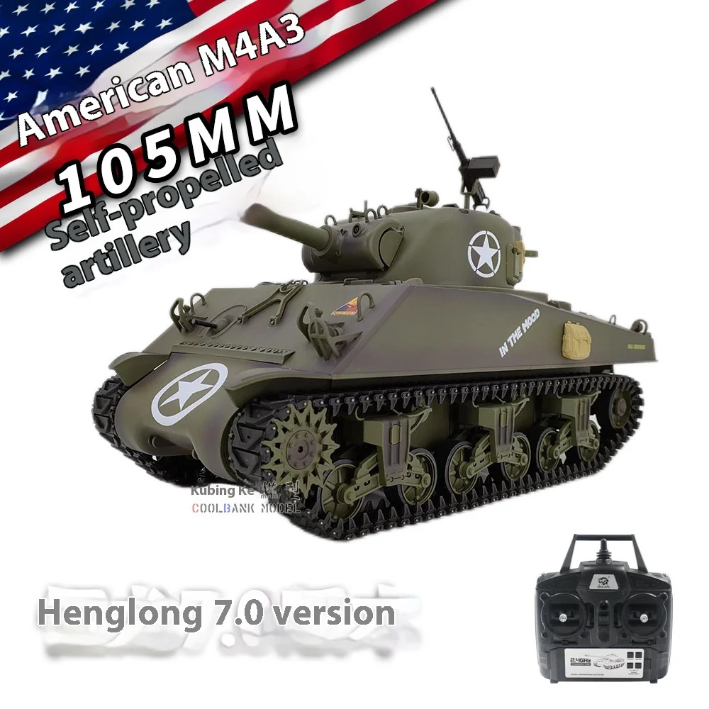 Henglong Us M4a3 Sherman Electric Remote Control Tank Model Smoke Telescopic Gun Barrel Military Model Toy