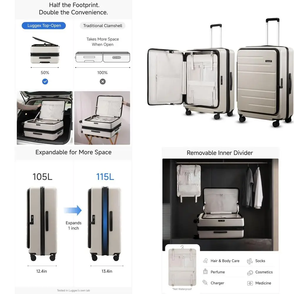 

Expandable 28 Inch Polycarbonate Hard Shell Suitcase with Wheels, Beige, 105L-115L Capacity