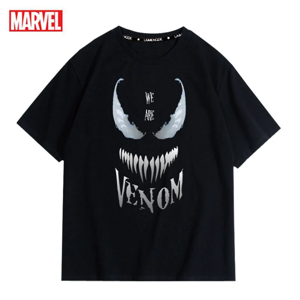 Marvel Venom Tshirt for Men Women 100% Cotton Gothic Black Anime Tshirts Hip Hop Tops Tee High Quality Streetwear Men's Clothing