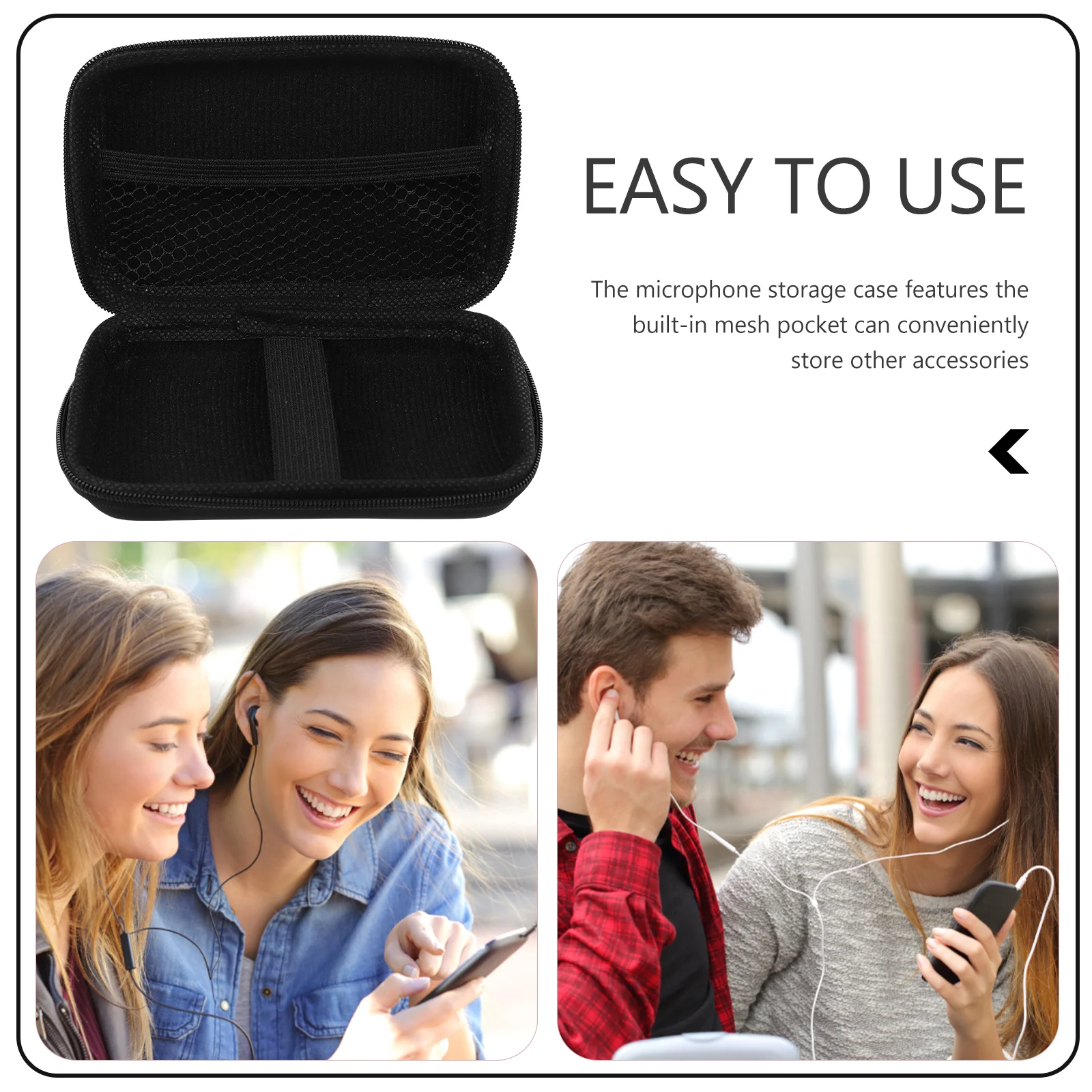 

2pcs Microphone Bag EVA Material Black Durable Storage Case Portable Pouch Water Extrusion Proof Microphone
