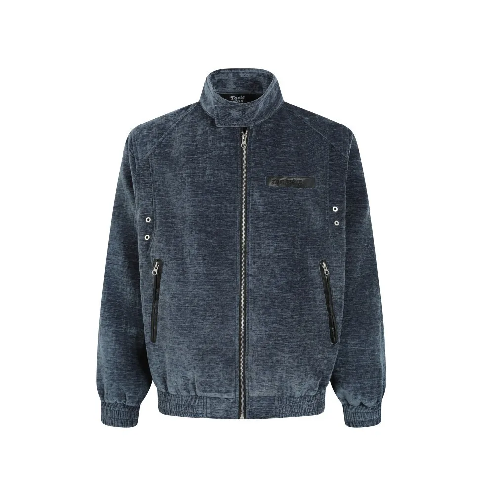 

Taele plus Design Sense Small ence Carved Embroidery Harington Jaet American Street Loose Stand Collar Outerwear