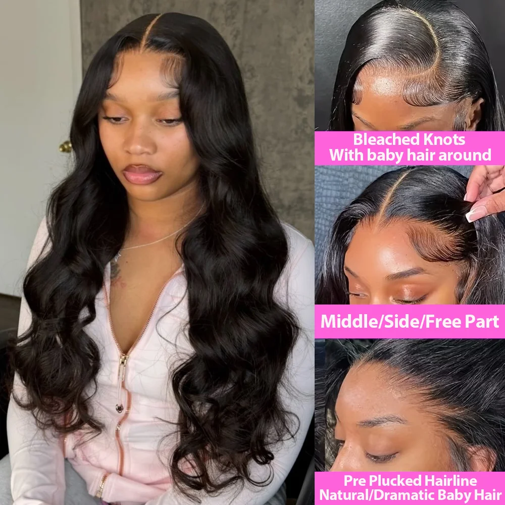 40inch 13x6 Body Wave Lace Front Wigs 100%  Human Hair Wig 13x4 Pre Plucked Human Hair Wigs 250 Density  Body Wave Wigs  5x5 Ready to Go HD Lace Glueless Wigs for Women Natural Black Brazilian image 3