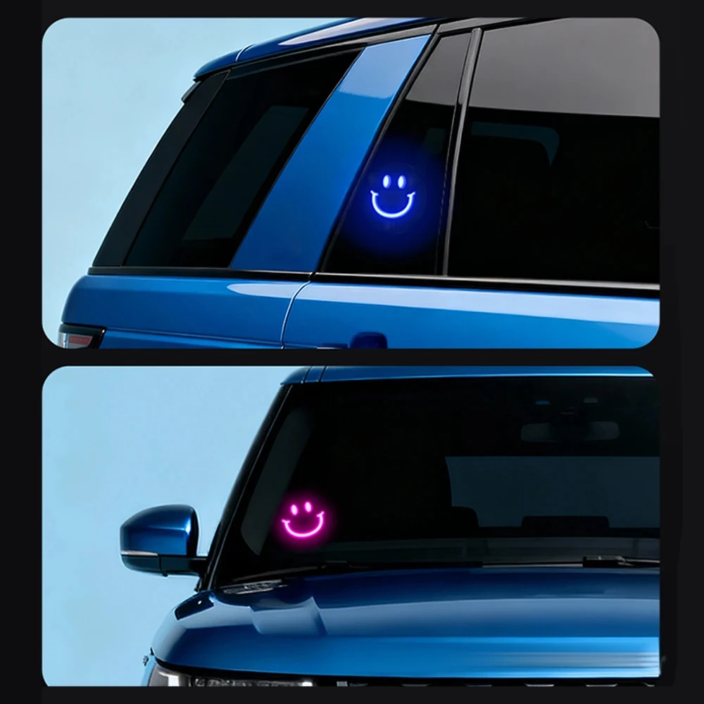 Multi-Mode Smile Ambient Light Solar Powered Neon Light Car Rear Windshield Wireless Atmosphere Lights with Suction Cup Fixed