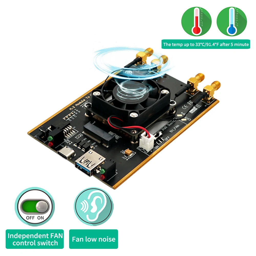 NGFF(M.2) 4G/5G Module to USB 3.0 Adapter with auxiliary power and Cooler Fan Supports the following brand M.2 5G Modules