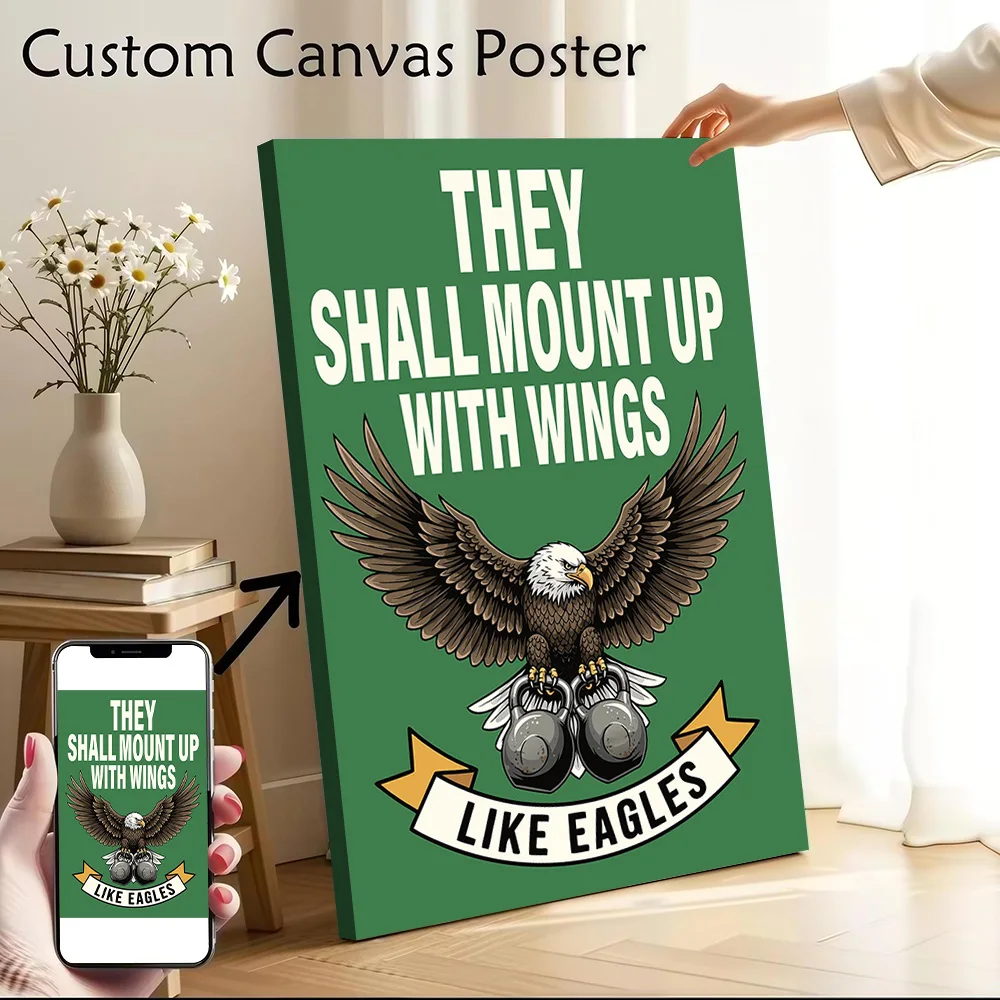 Eagle With Kettlebells and Inspirational Text Canvas Poster Wall Art Customizable High Quality Printed Picture for Decor Luxury
