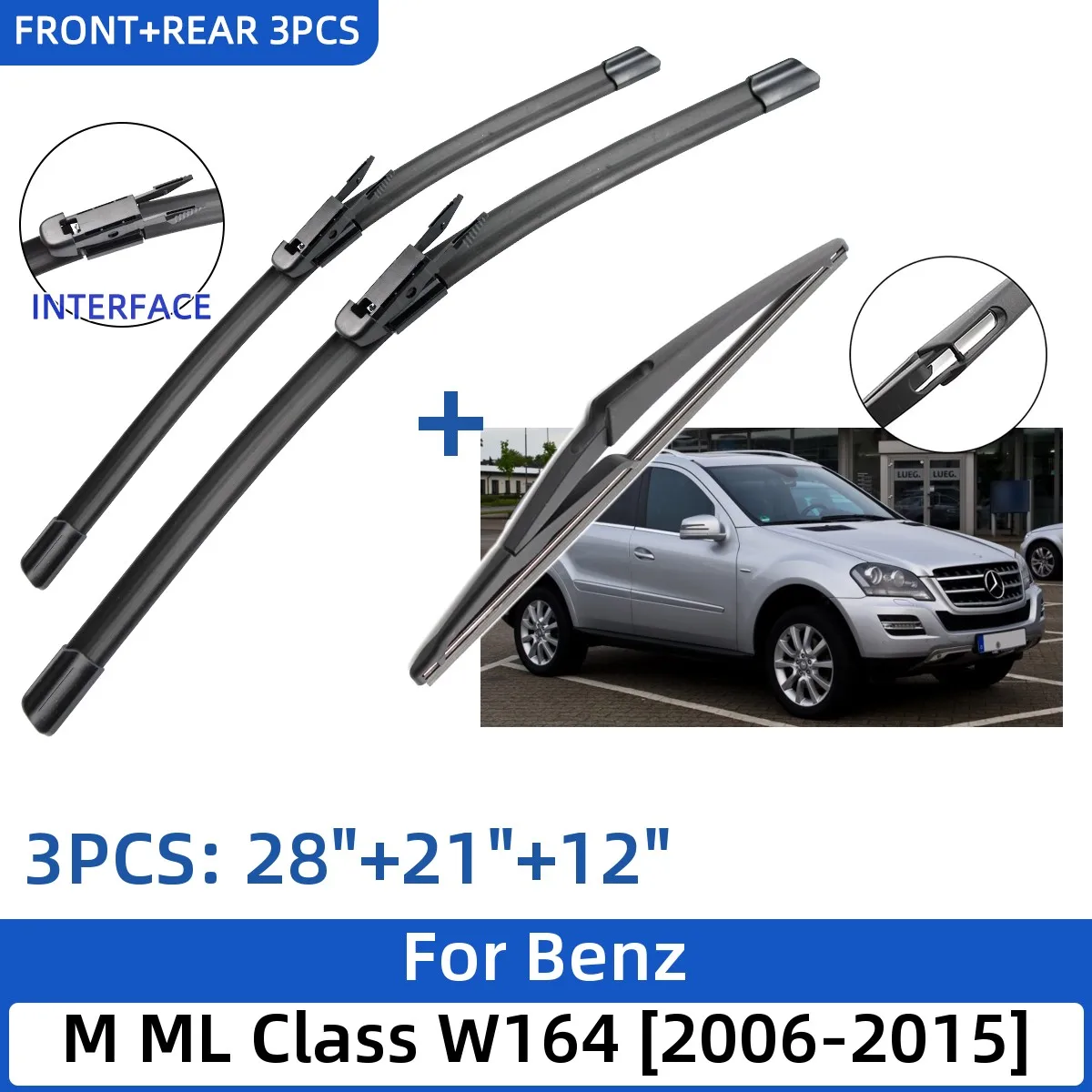 

Для Benz M ML Class W164 2006-2015 28 "+ 21" + 12 "передние и задние щетки стеклоочистителя лобовое стекло резак для окон аксессуары 2014 2015